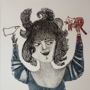 A Gallant Lady and Her Cat and Dove Friends