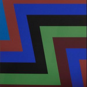Untitled (Z Form Geometric Construction in blues, browns, black, and green)