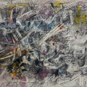 Untitled (Composition in Black & White with Blue, Yellow, and Pink)