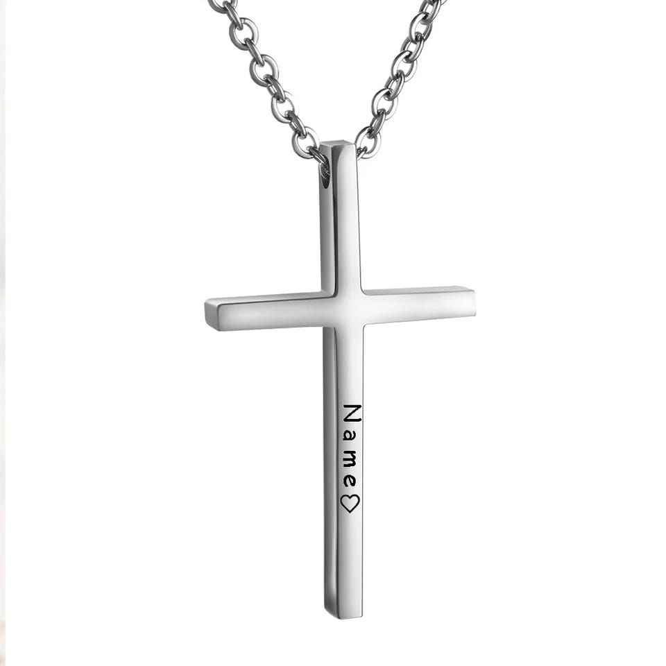 Cross Engraved Necklace Silver