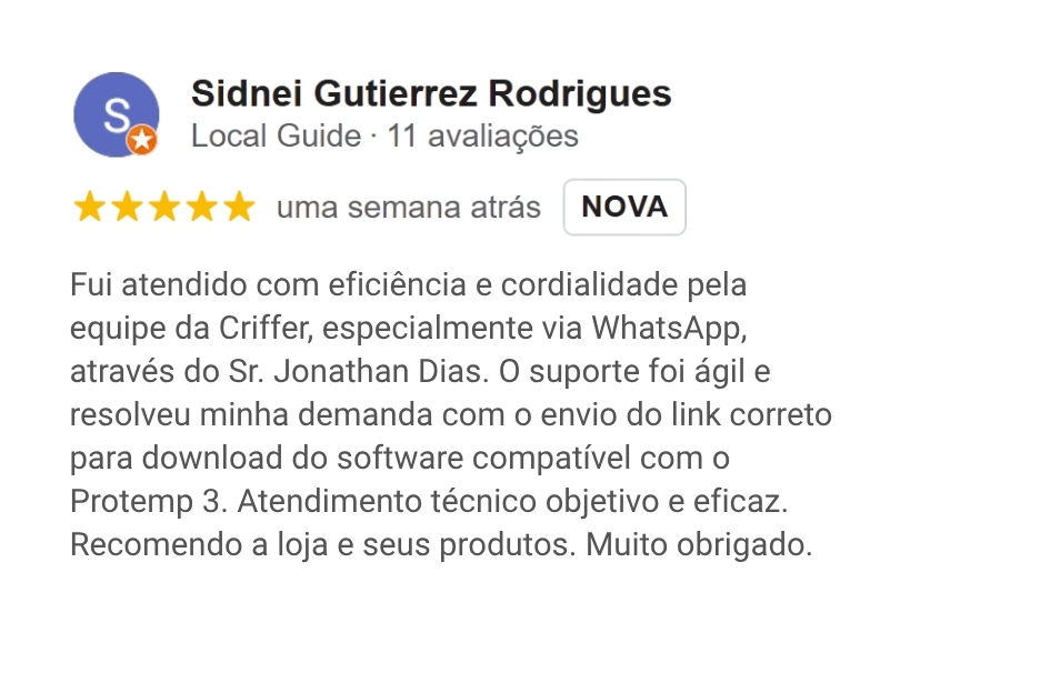 Avalia&ccedil;&atilde;o da Criffer no Google