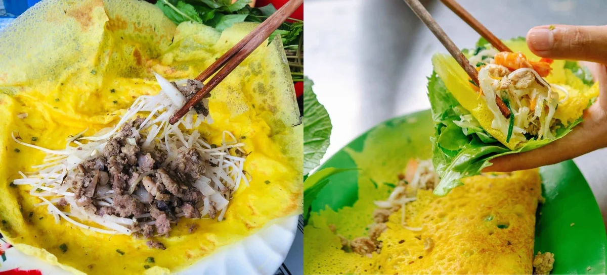 Bánh xèo núi Cấm ăn kèm cùng rau rừng tạo nên hương vị đặc biệt khó quên