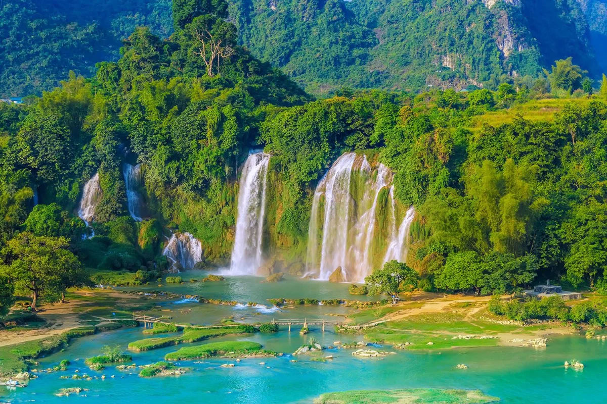 Waterfall surrounded by pristine forests in Cao Bang