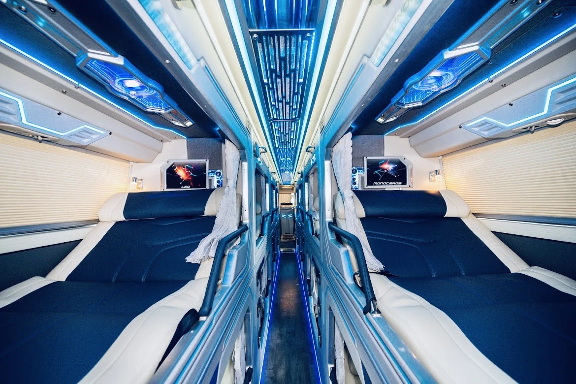Inside a sleeper bus, a popular choice among travelers going to Da Lat