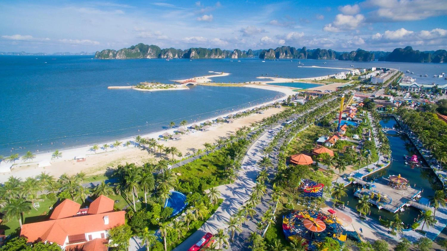Cruise port and beach area on Tuan Chau Island, departure point for many Ha Long Bay tours