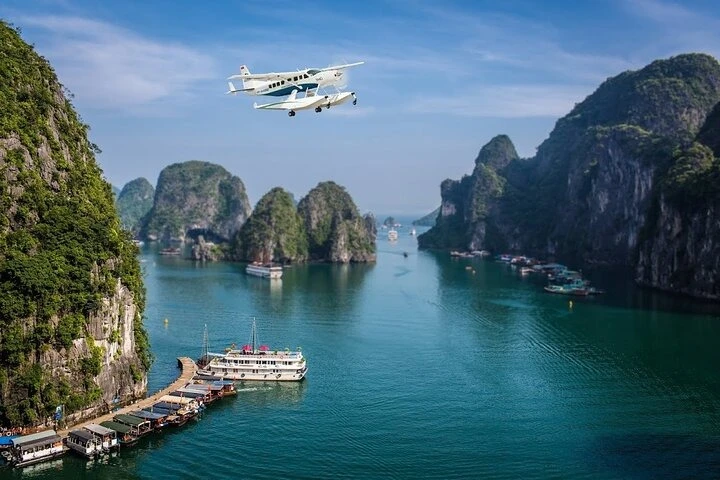 View of Ha Long Bay with emerald waters and natural islands seen from a high viewpoint