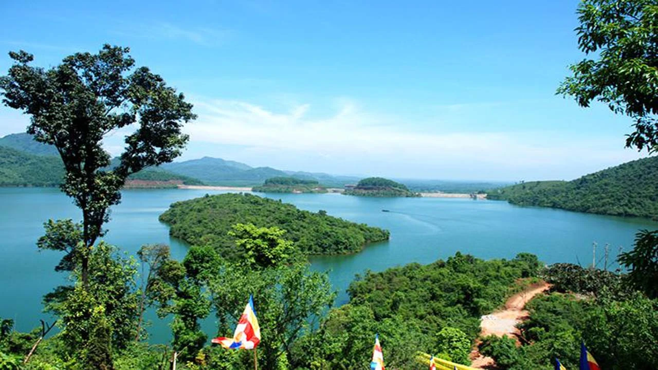 A trekking route through the forest in Bach Ma National Park with lush mountain scenery