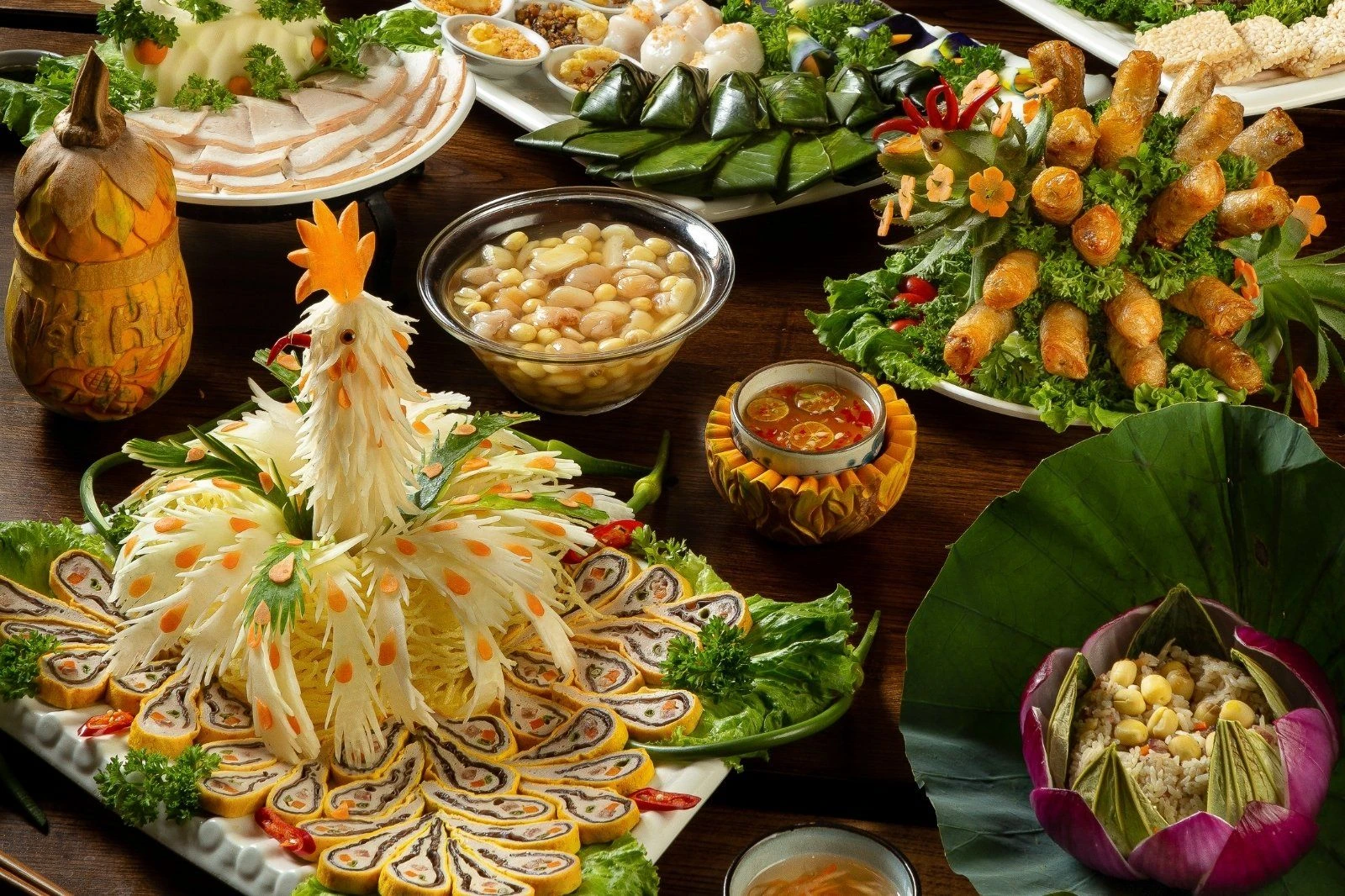 Hue royal dishes elaborately arranged in the style of the Nguyen imperial court