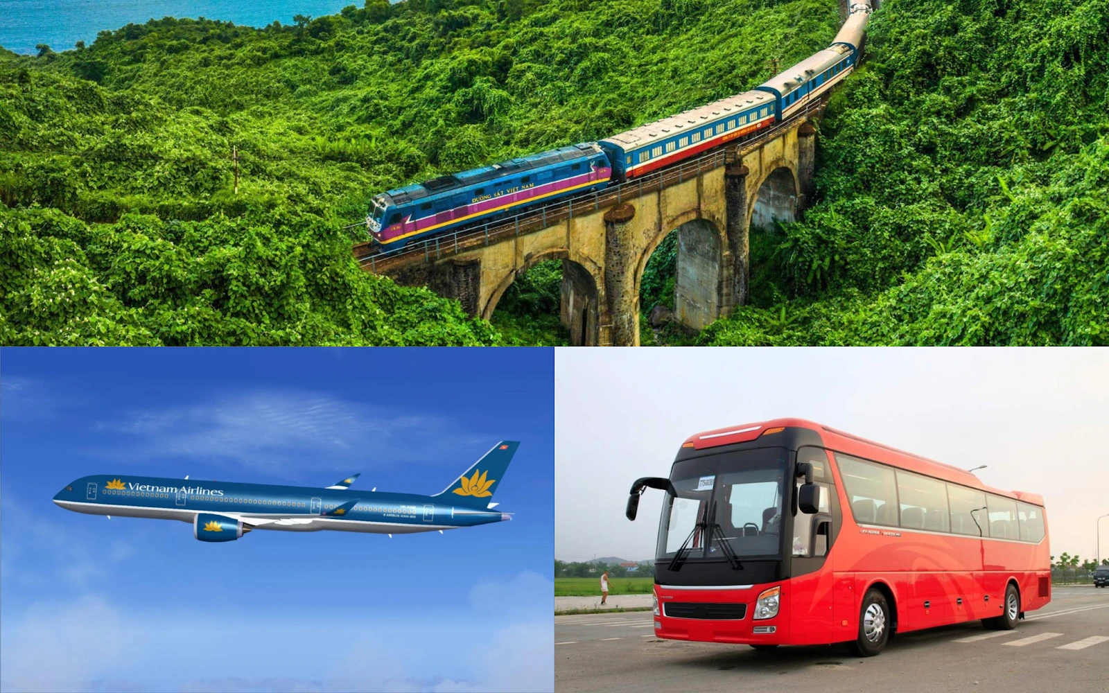 Passengers traveling to Hue City by different means such as plane, train, and coach