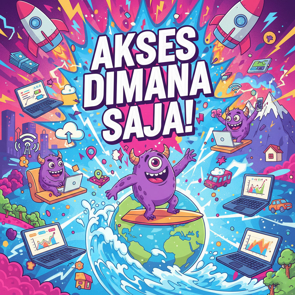 Ilustrasi bermain game slot online di smartphone cyberpunk