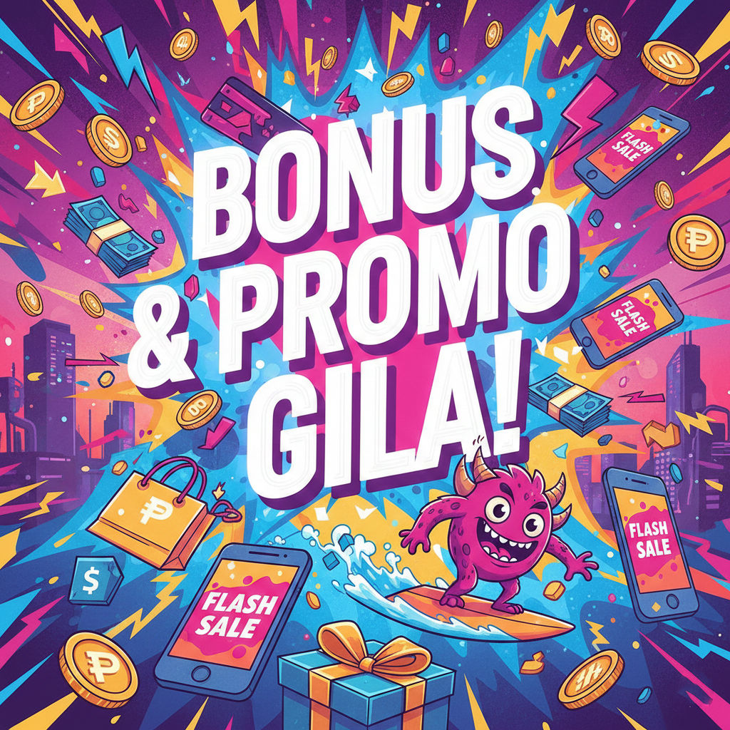 Ilustrasi bonus dan promo besar Senyumslot neon