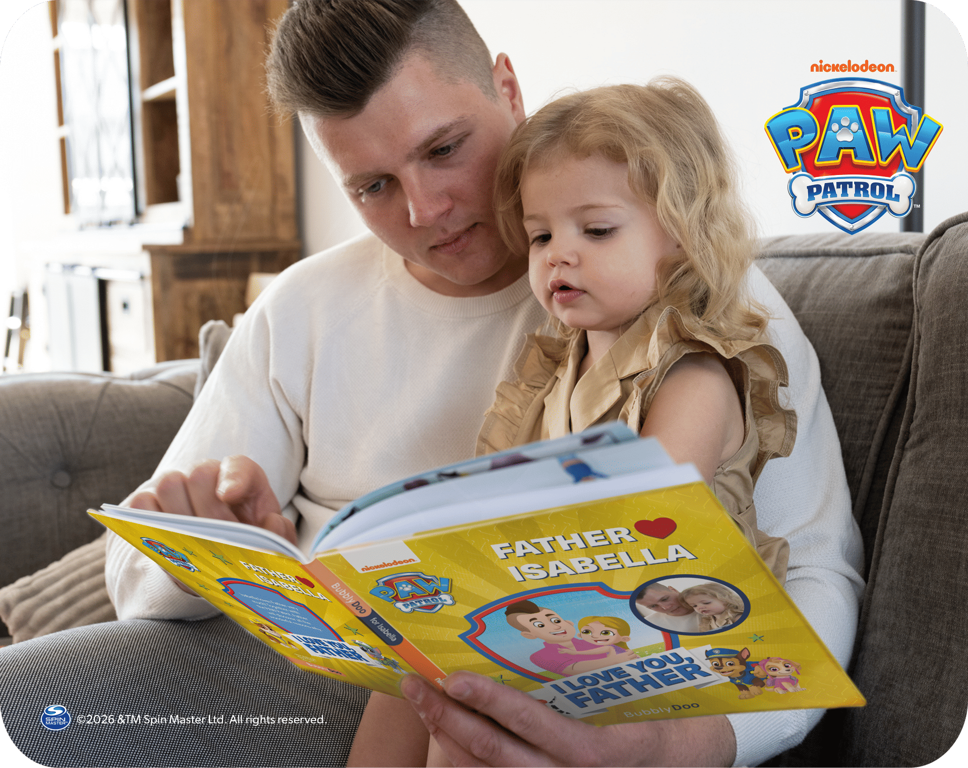 Dad, child, and the PAW Patrol together in this book!
