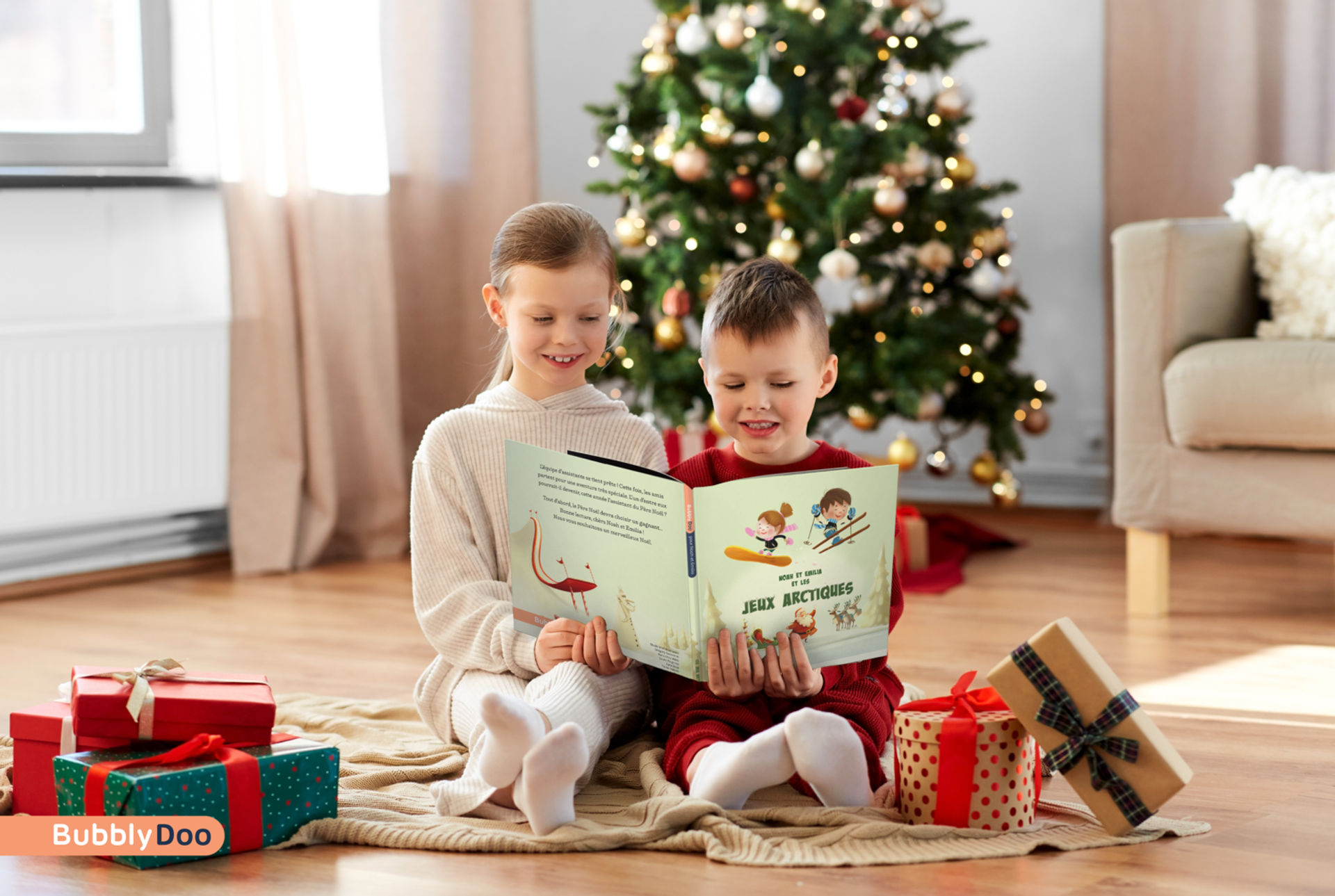 Deux ou trois de vos enfants réunis dans un même livre avec le père Noël !