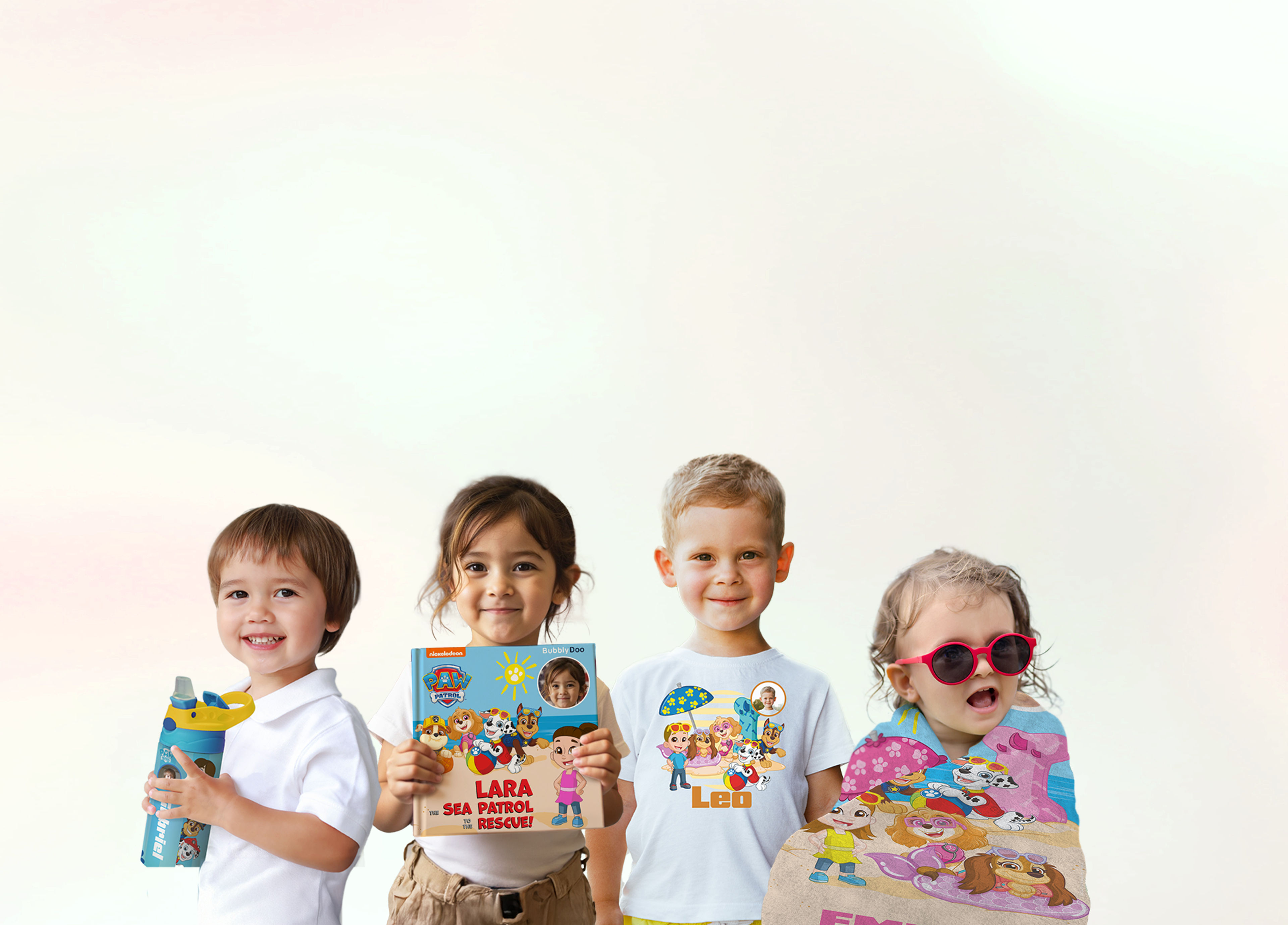 Children with their personalized books and gifts