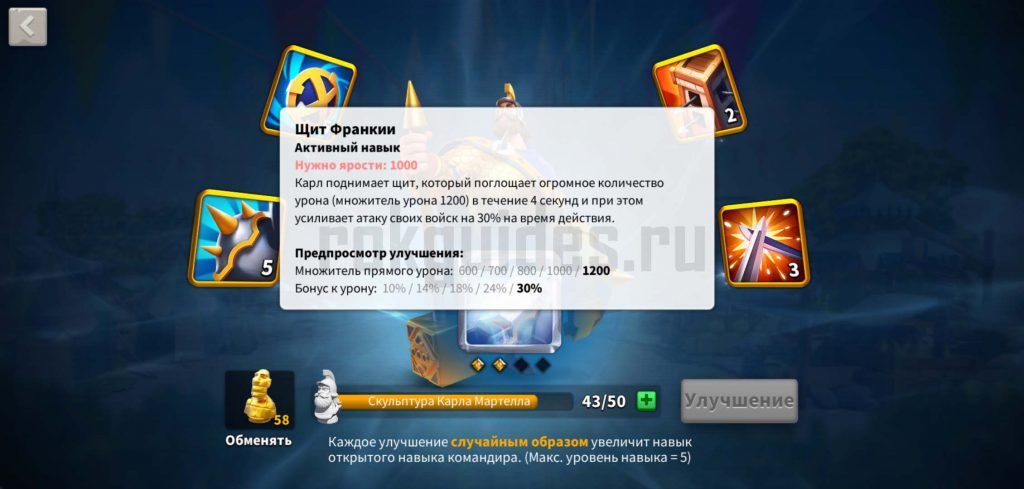 Карл Мартелл. Дерево талантов - непробиваемый пехотный танк 547 Описание навыка Щит Франкии