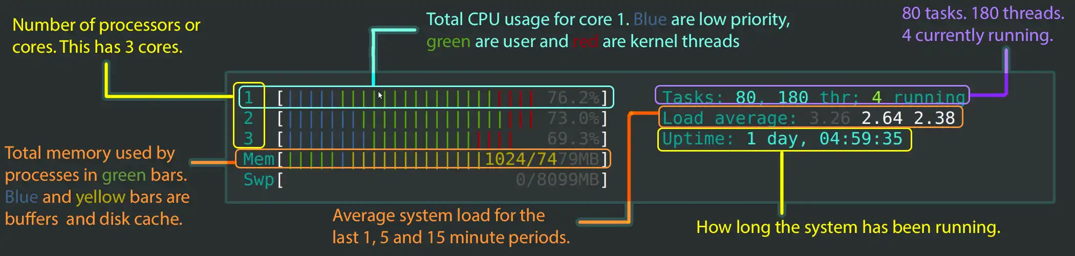 htop : An interactive command line Linux Task Manager