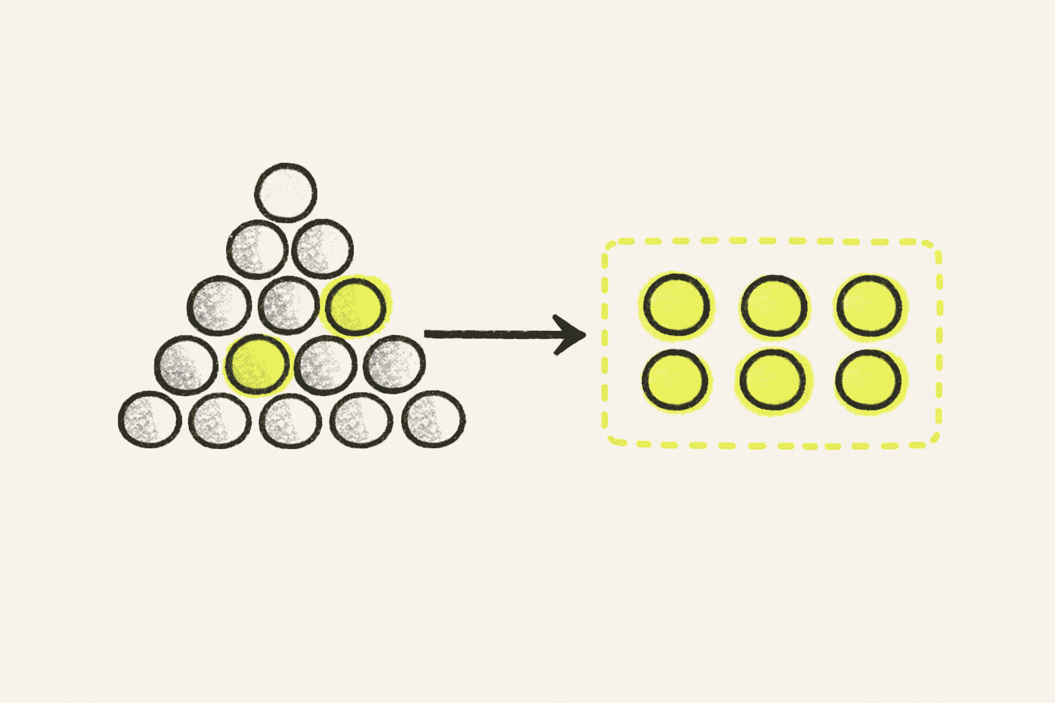 Illustration of a crowded pile of references being narrowed into one selected working set