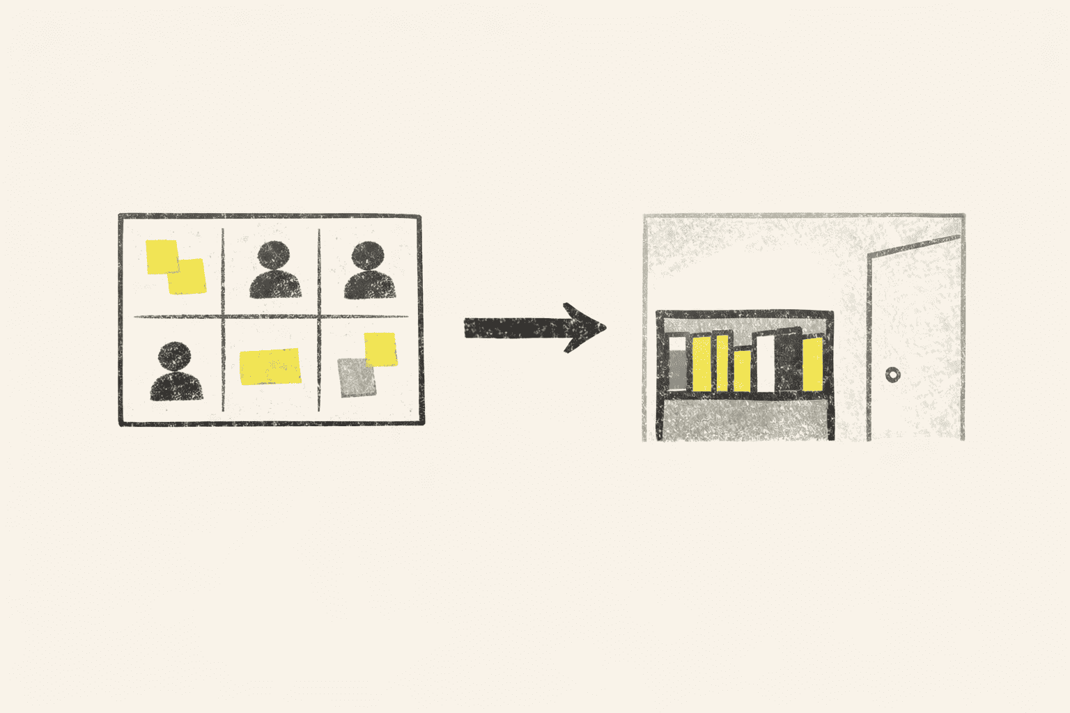 Illustration of a shared board turning into a private shelf of references