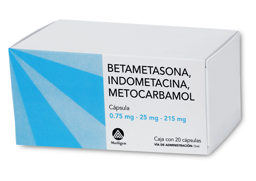 Imagen de Medigen Betametasona / Indometacina / Metocarbamol 0.75 mg / 25 mg / 215 mg Cápsula