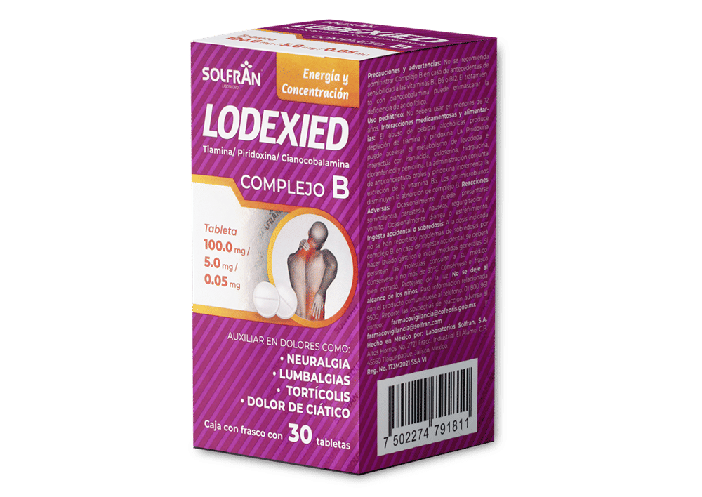 Imagen de Lodexied Complejo B Vitamina B1 100 mg / Vitamina B6 5 mg / Vitamina B12 50 mcg Tabletas