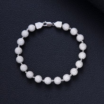 Picture of Large 925 Silver Moissanite Iced Out Ball Bracelet