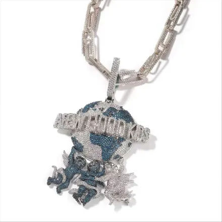 Picture of The "A Few Good Kid Necklace" becomes "Hip Hop Kid Necklace Set with Iced-Out Green and Blue Diamonds"