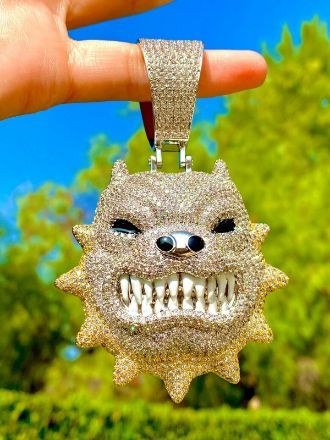 Picture of Angry Bulldog Pitbull Men's Silver Pendant with Mossainite Diamonds