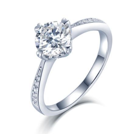 1.00CT MOISSANITE ENGAGEMENT RING, FOUR CLAW SHOULDER SET DESIGN