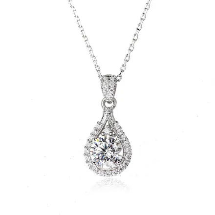 Picture of Romantic Halo Round Cut Moissanite Pendant Necklace In Sterling Silver