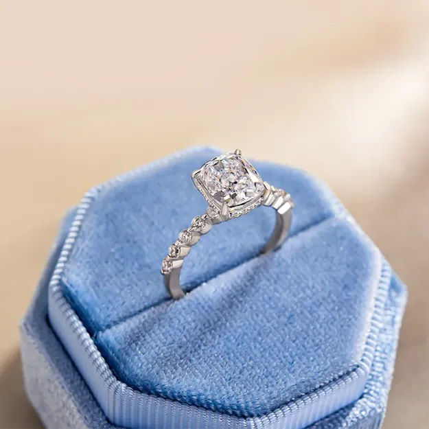 Picture of Beautiful Cushion Cut Engagement Ring in Sterling Silver with 2.0 Carat Diamond