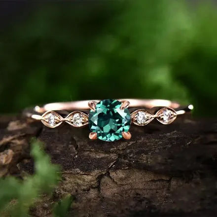 Picture of Rose Gold 1.0 Carat Emerald Green Round Cut Promise Ring For Her Sterling Silver