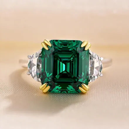 Picture of  4.5 Carat Paraiba Tourmaline Asscher Cut Three Stone Women's Engagement Ring in Sterling Silver