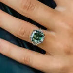 Picture of  4.5 Carat Paraiba Tourmaline Asscher Cut Three Stone Women's Engagement Ring in Sterling Silver