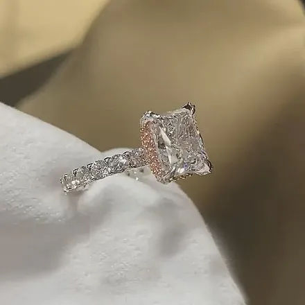 Picture of Unique Crushed Ice Radiant Cut Engagement Ring For Women In Sterling Silver