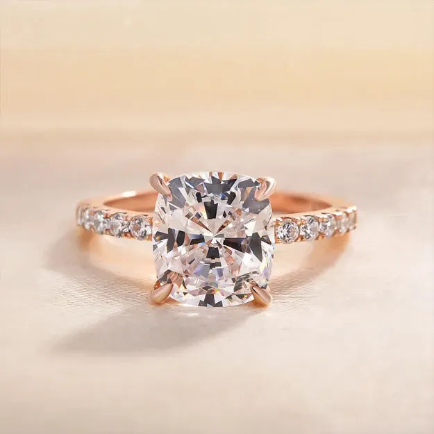 Picture of Rose Gold 3.0 Carat Cushion Cut White Sapphire Women's Engagement Ring