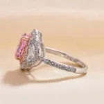 Picture of Gorgeous Double Halo Oval Cut Pink Sapphire Three Stone Engagement Ring In Sterling Silver