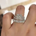 Picture of Gorgeous Cushion Cut 3PC Wedding Ring Set In Sterling Silver