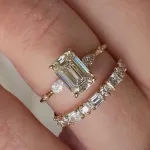 Picture of Exquisite Yellow Gold Emerald Cut Three Stone Wedding set For Women In Sterling Silver