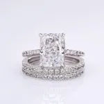 Picture of Simulated Diamond Radiant Cut 3-Pieces Wedding Ring Set In White Gold