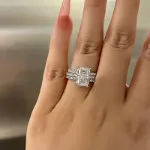 Picture of Simulated Diamond Radiant Cut 3-Pieces Wedding Ring Set In White Gold