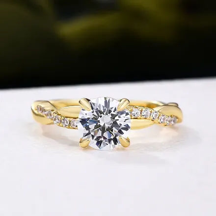 Picture of Twist 1.25 Carat Round Cut Yellow Gold Promise Ring For Her In Sterling Silver