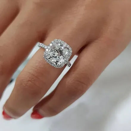 Picture of Amazing 3.2 Carat Cushion Cut Halo Engagement Ring In Sterling Silver