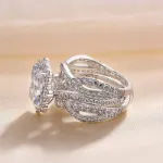 Picture of Vintage Halo Radiant Cut Insert Wedding Ring Set For Women In Sterling Silver