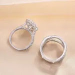 Picture of Vintage Halo Radiant Cut Insert Wedding Ring Set For Women In Sterling Silver