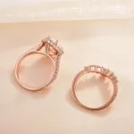 Picture of Elegant Rose Gold 2.2 Carat Halo Pear Cut Bridal Ring Set In Sterling Silver