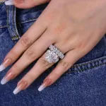 Picture of Luxurious Three Stone Radiant Cut Wedding Set In Sterling Silver