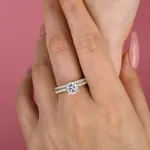 Picture of Classic Yellow Gold 1.5 Carat Cushion Cut Wedding Rings Set In Sterling Silver