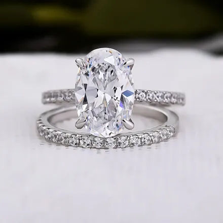 Picture of Classic Created White Sapphire Oval Cut Wedding Ring Set for Her