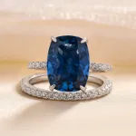 Picture of Stunning Cushion Cut Montana Blue Sapphire Wedding Set In Sterling Silver