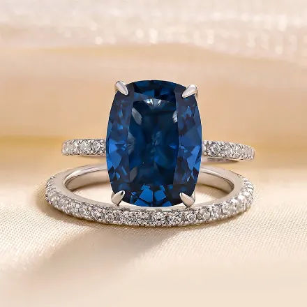 Picture of Stunning Cushion Cut Montana Blue Sapphire Wedding Set In Sterling Silver